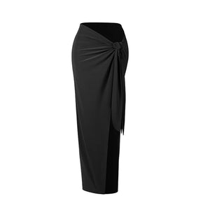 Women's White Halter Neck Draped Cowl Neck High Slit Ruched Maxi Dress for Latin Dance