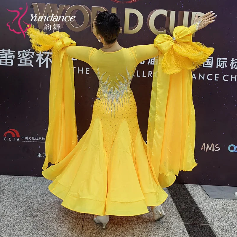 Women's Standard Ballroom Waltz Dress With Rhinestones Multicolor For Competition