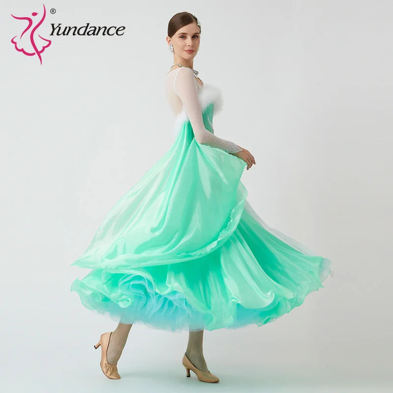 Women's Standard Ballroom Waltz Dress With Rhinestones Multicolor For Competition