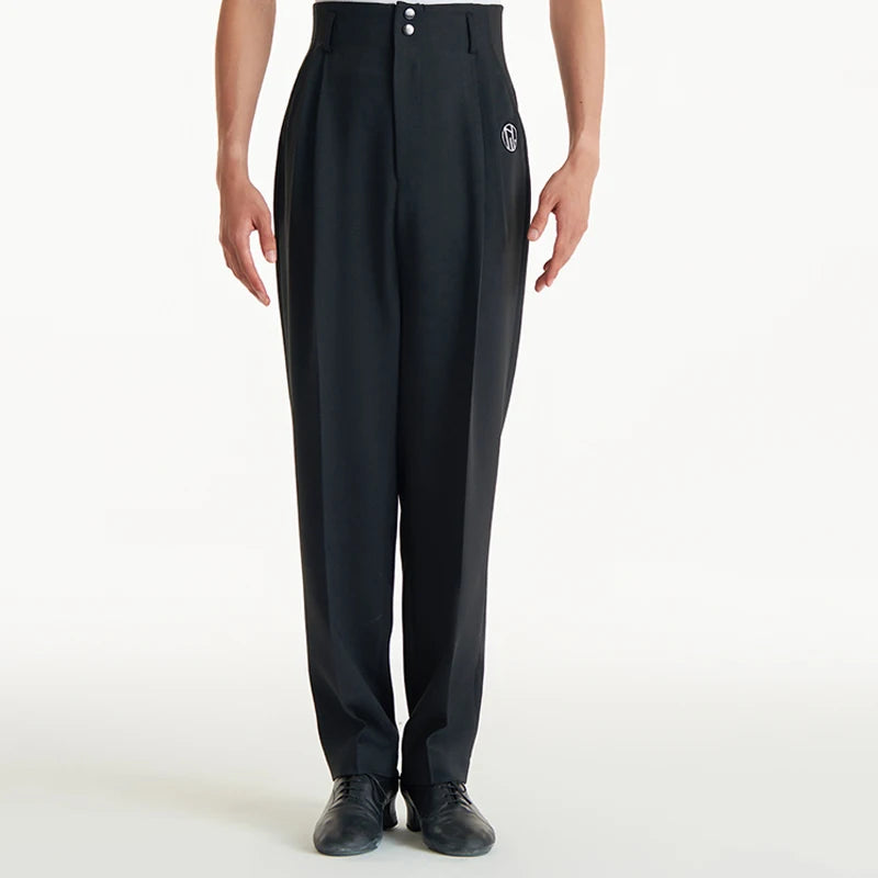 Men's Black and Brown High-Waisted Pleated Ballroom Dance Trousers