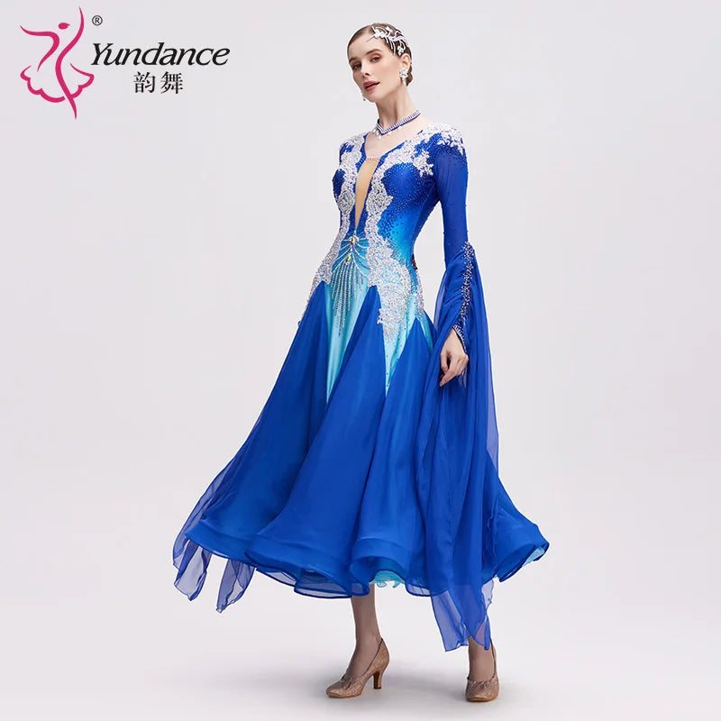 Women's International Standard Ballroom Dance Dress With Ombre Fabric For Competition