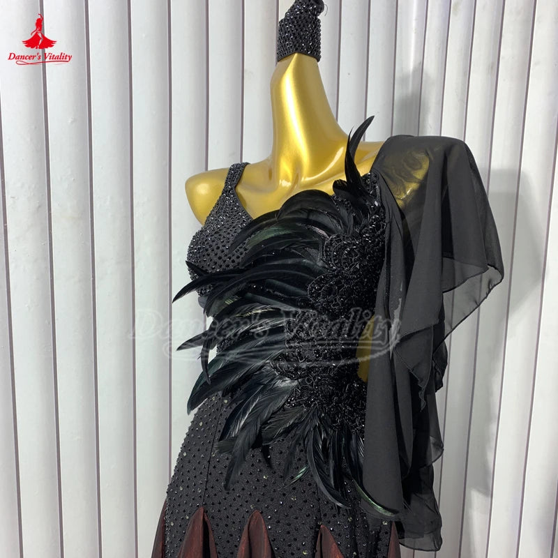 Women's Standard Ballroom Dance Dress With Full Swing Skirt For Competition