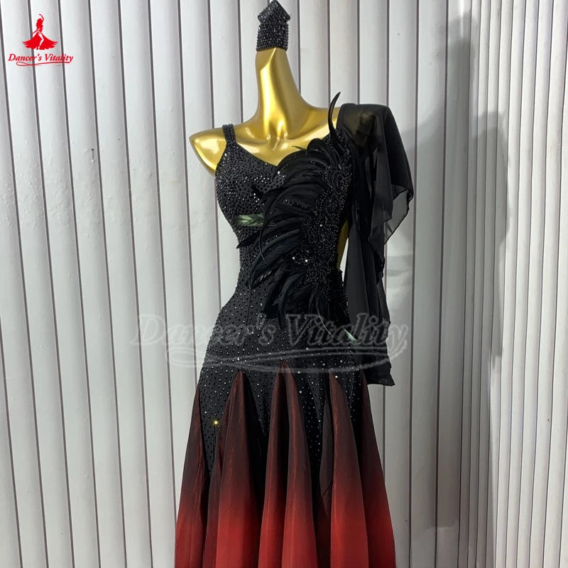Women's Standard Ballroom Dance Dress With Full Swing Skirt For Competition