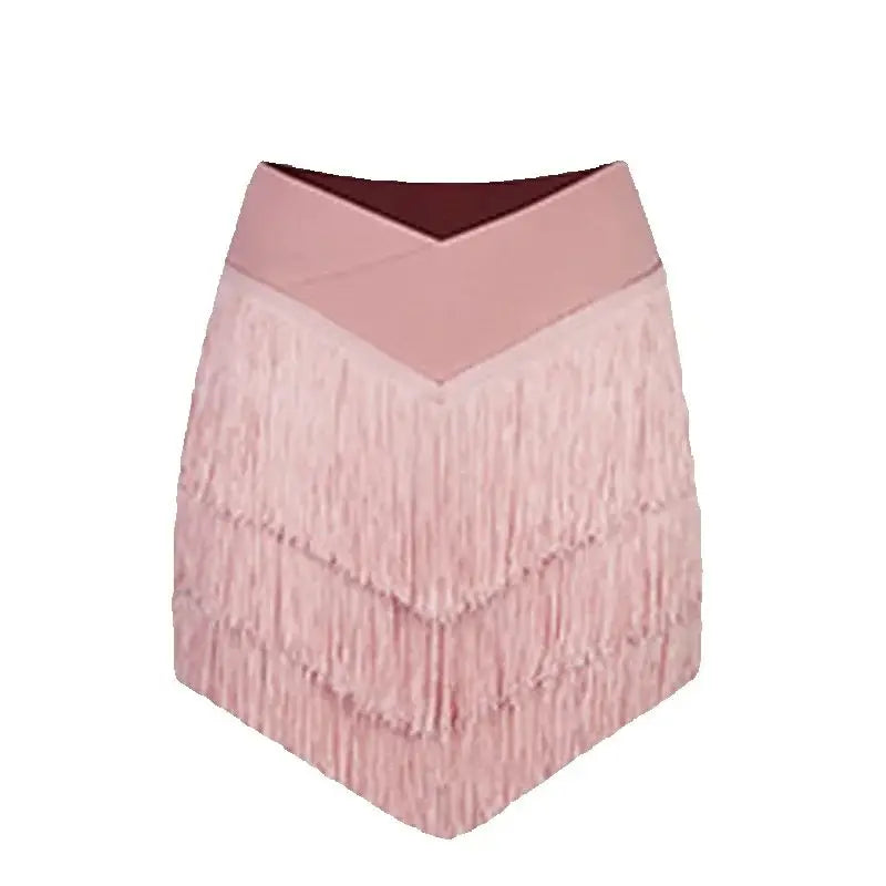 Women's Halter Neck Ruched Crop Top & Layered Fringe Latin Dance Skirt Set