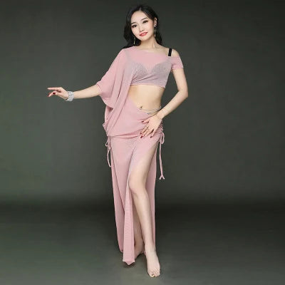Women's Belly Dance Long Dress Costume With Short Sleeves For Performance