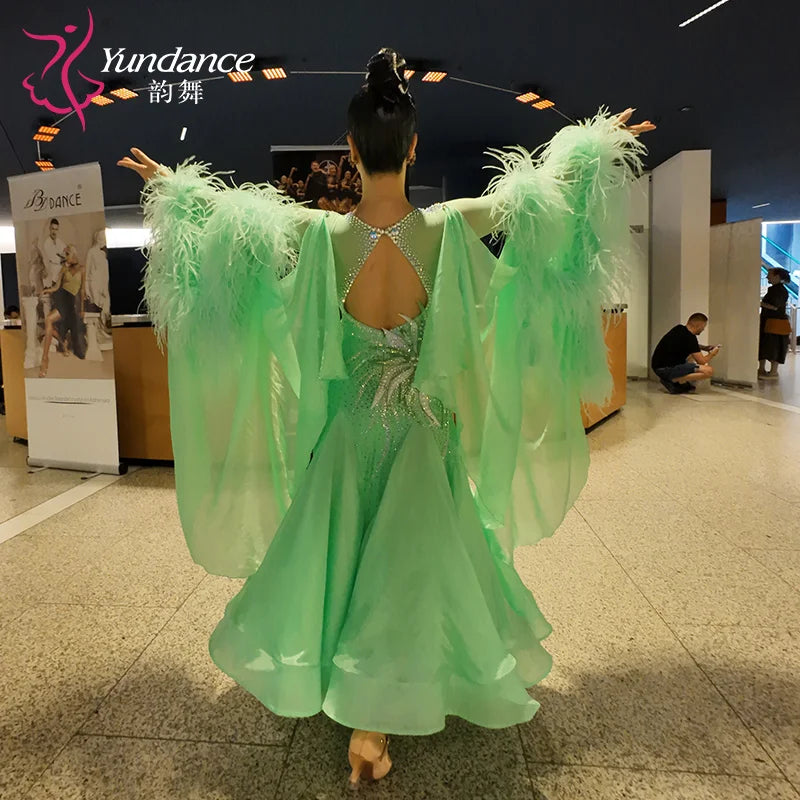 Women's Standard Ballroom Waltz Dress With Rhinestones Multicolor For Competition