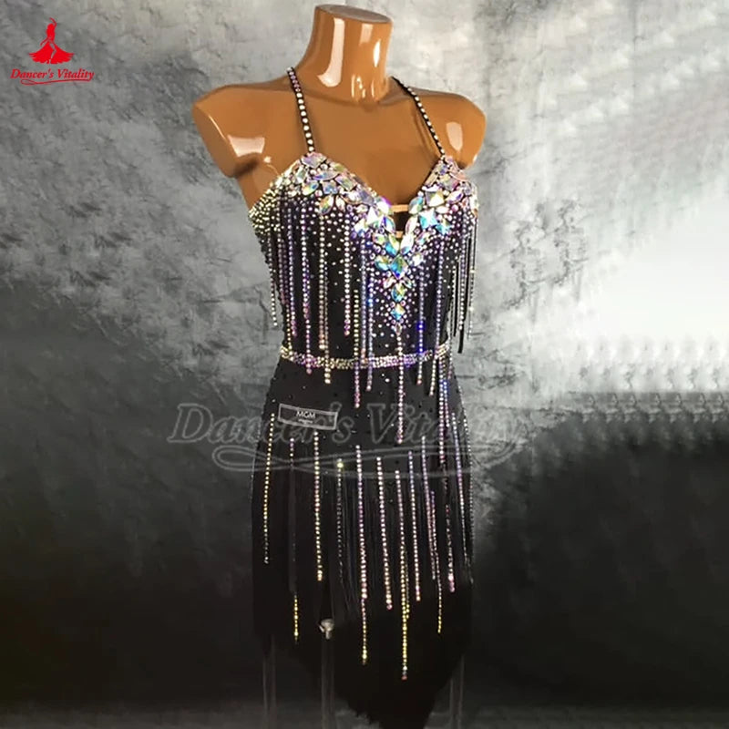 Women's Latin Ballroom Dance Dress With Customizable Design For Competition And Performance