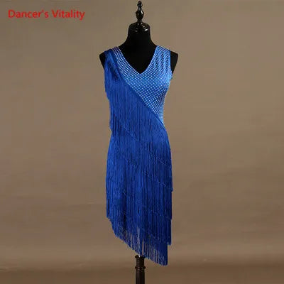 Women's Purple Rhinestone Fringe Latin Dance Dress