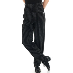 Dance Pants Women's Black Pinstripe High-Waisted Wide Leg Ballroom Latin Dance