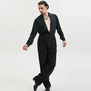 Dance Pants, Women's Black Elastic Waist Wide Leg Dance Trousers for Ballroom and Latin