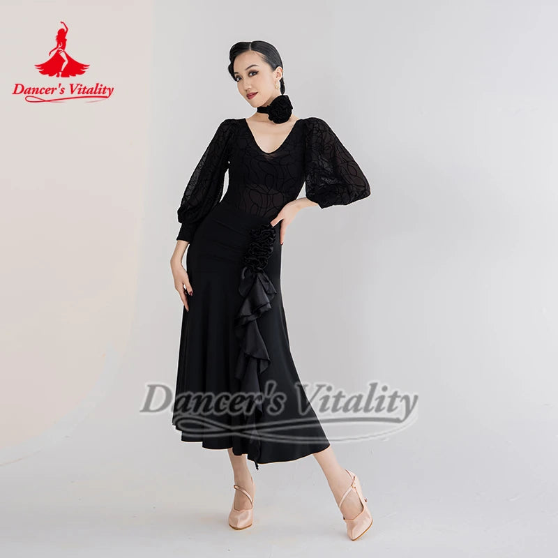 Women's Magenta Ruffled Mermaid Skirt for Latin Ballroom Dance