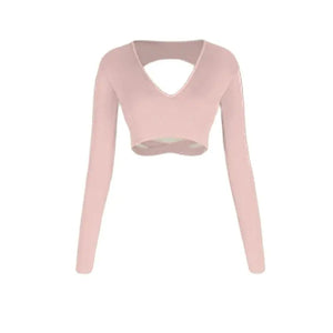 Women's Pink, Brown, Black V-Neck Long Sleeve Crop Top & Fringe Latin Dance Skirt Set