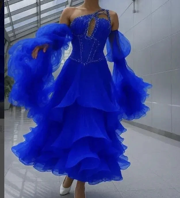 Dance Dress Women's Blue Iridescent Beaded & Sequined Lyrical Contemporary