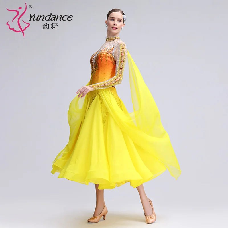 Women's Standard Ballroom Waltz Dress With Rhinestones Multicolor For Competition