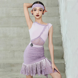 Women's Black Lace Asymmetrical Latin Dance Dress