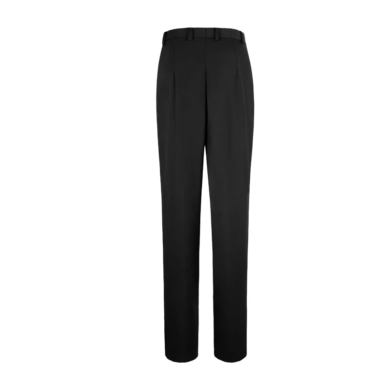 Men's Black Pleated Dance Trousers - Polyester Blend, High-Waisted, Straight Leg for Latin Ballroom