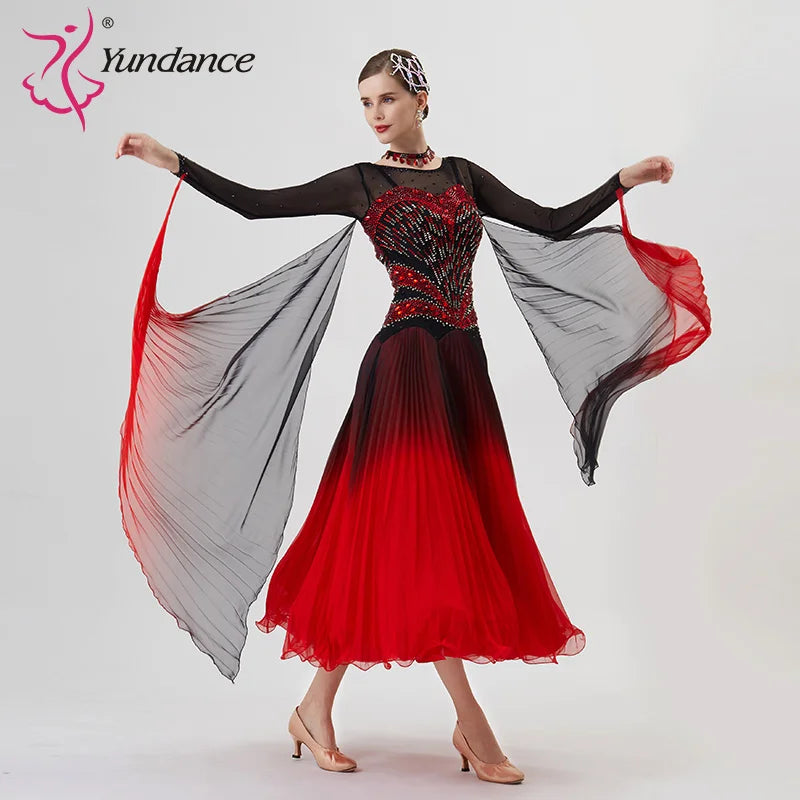 Women's Standard Ballroom Waltz Dress With Rhinestones Multicolor For Competition