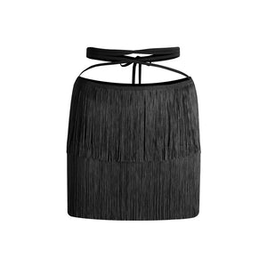 Women's Black Cold Shoulder Fringe Latin Dance Dress with Criss-Cross Cut-Outs