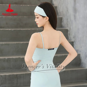 Women's Light Blue and Pink Spaghetti Strap Leotard with Headbands, Ruched Bodice, and Mesh Detailing for Latin Dance