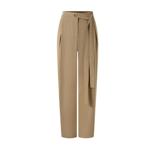 Women's Dark Mauve High-Waisted Pleated Tapered Dance Pants with Tie-Waist