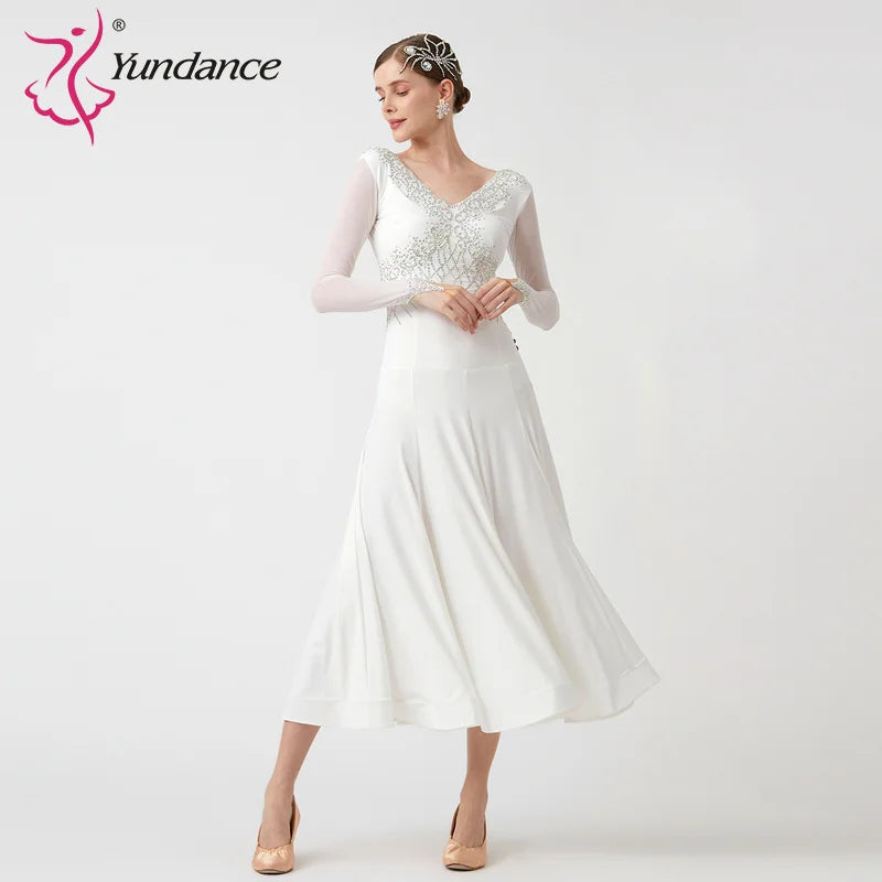 Women's Standard Ballroom Waltz Dress With Rhinestones Multicolor For Competition