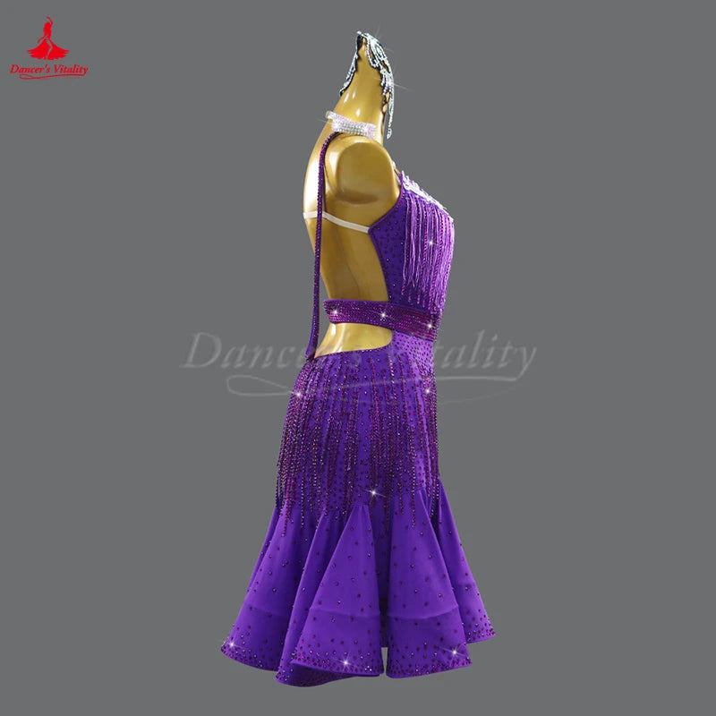 Women's And Girls Custom Latin Ballroom Competition Dance Dress With Fishbone Skirt