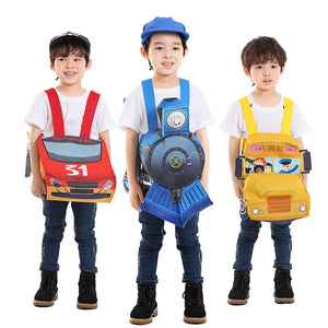 Kids' Red Race Car, Yellow School Bus, Blue Train Carrier Costume for Playtime