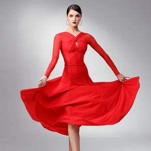 Women's Red Mesh Long Sleeve Ballroom Dance Dress, Women's Black Mesh Long Sleeve Ballroom Dance Dress, Women's Navy Blue Mesh Long Sleeve Ballroom Dance Dress