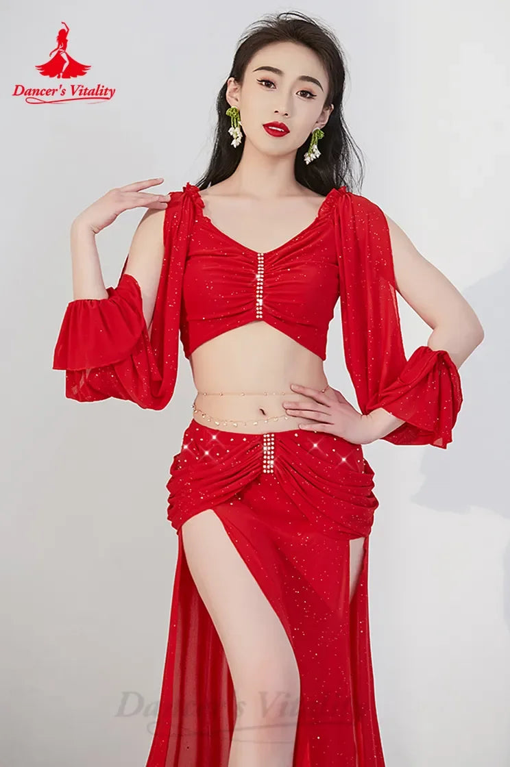 Women's Belly Dance Costume 2-Piece Long Sleeve Top And Skirt For Training Or Performance