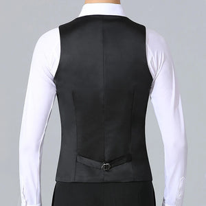 Men's Black V-Neck Button-Up Vest with Pockets for Ballroom Dance