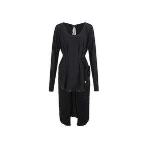 Women's Black Mesh Long Sleeve Latin Dance Dress with Fringe Skirt