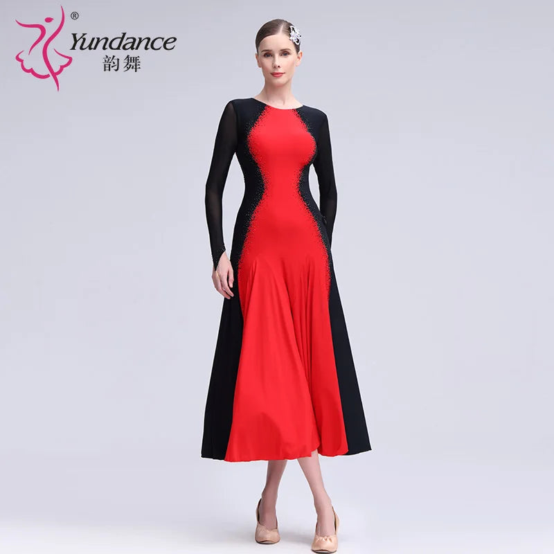 Women's International Standard Ballroom Dance Practice Dress Black and Red For Training