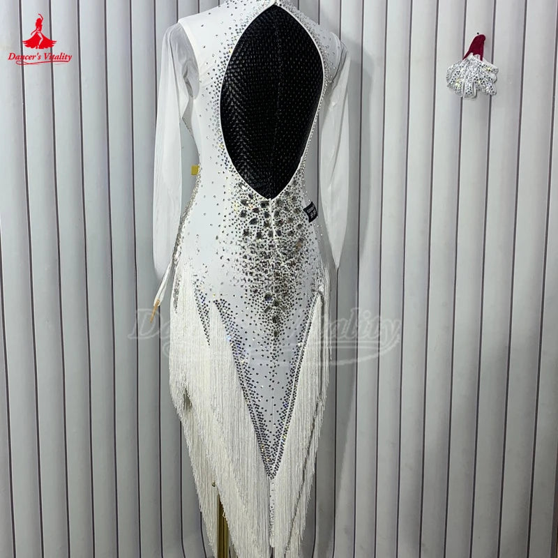 Women's Adult Latin Ballroom Dance Dress With Tassel Fringe For Competition
