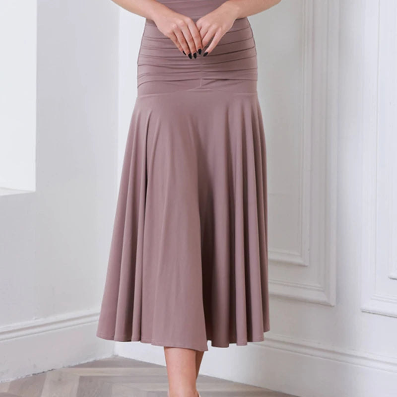 Women's Black Off-Shoulder Ruffled Ruched Ballroom Dance Dress, Light Blue Off-Shoulder Ruffled Ruched Ballroom Dance Dress, Mauve Off-Shoulder Ruffled Ruched Ballroom Dance Dress