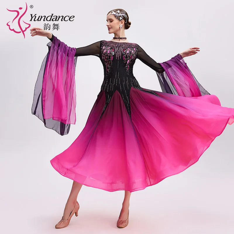 Adult Standard Ballroom Dance Suit With Ombre Chiffon For Performance And Parties