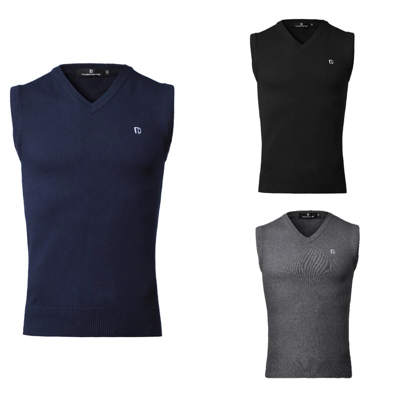Men's Navy Blue, Black, and Gray V-Neck Sleeveless Knit Sweater Vest for Ballroom Dance