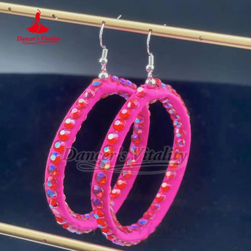 Latin Dance Dress Women Hot Pink Rhinestone Feather Halter Bodysuit & Skirt Set