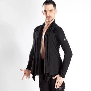 Men's Black Loose Fit Long Cardigan V-Neck Top and Trousers Modern Dancewear