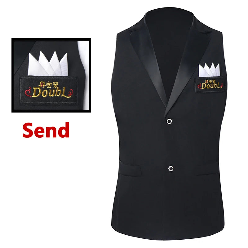 Men's Black V-Neck Button-Up Vest with Pockets for Ballroom Dance