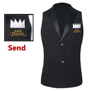 Men's Black V-Neck Button-Up Vest with Pockets for Ballroom Dance