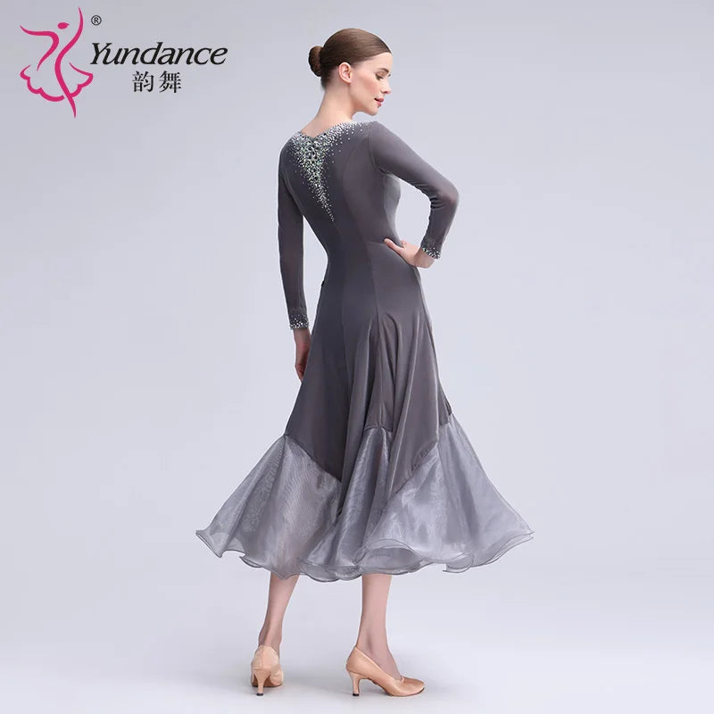 Women's International Standard Ballroom Practice Dress In Grey Velvet