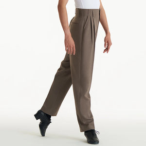 Men's Black and Brown High-Waisted Pleated Ballroom Dance Trousers