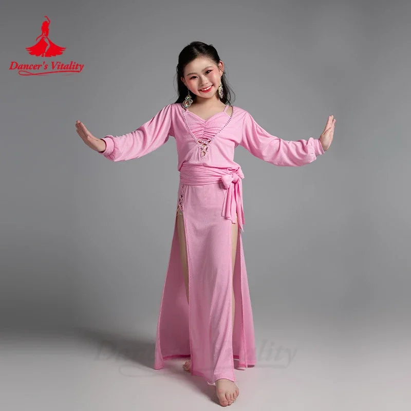 Girls' Belly Dance Practice Costume 2-Piece Modal Set With Robe And Belt