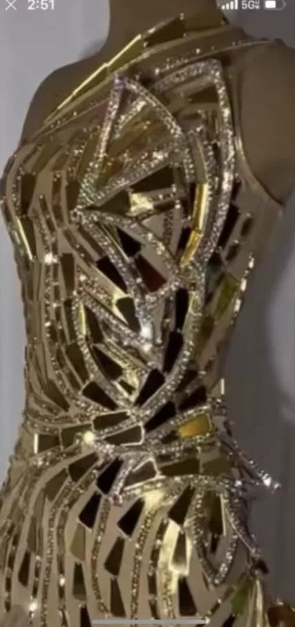 Dance Dress Women's Gold Mirrored Sequin One-Shoulder Latin Ballroom