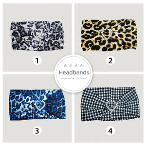 Girls' Embellished Headband for Dance, Various Colors & Animal Prints, Stretch Fabric, Heart Pearl Accent