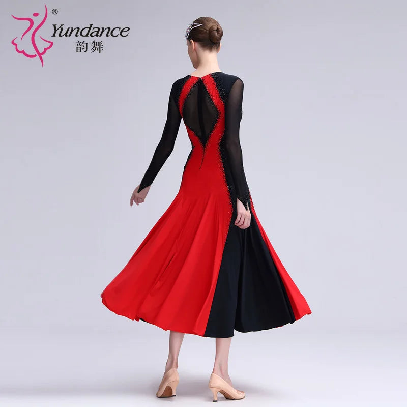 Women's International Standard Ballroom Dance Practice Dress Black and Red For Training