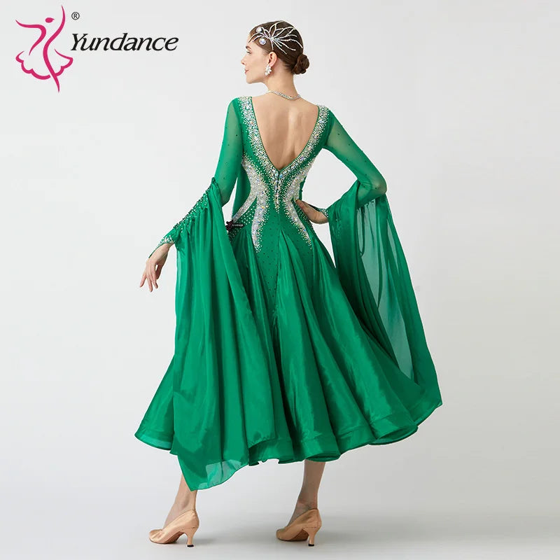 Women's Standard Ballroom Waltz Dance Dress With Rhinestones Multicolor For Competition