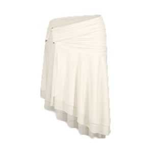 Women's White Long Sleeve Mesh Bodysuit & Asymmetrical Skirt Latin Dance Dress
