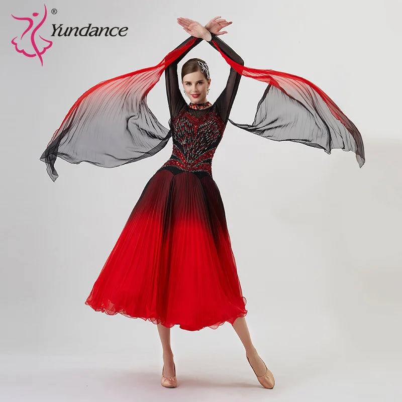 Women's Standard Ballroom Waltz Dress With Rhinestones Multicolor For Competition