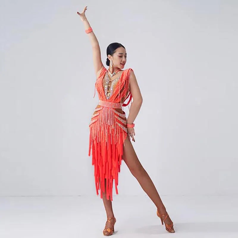 Women's Fringe Latin Ballroom Dance Dress For Competition